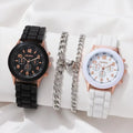 2pcs minimalist silicone tape, niche temperament, three eye casual women's watch, quartz watch Qme Pink