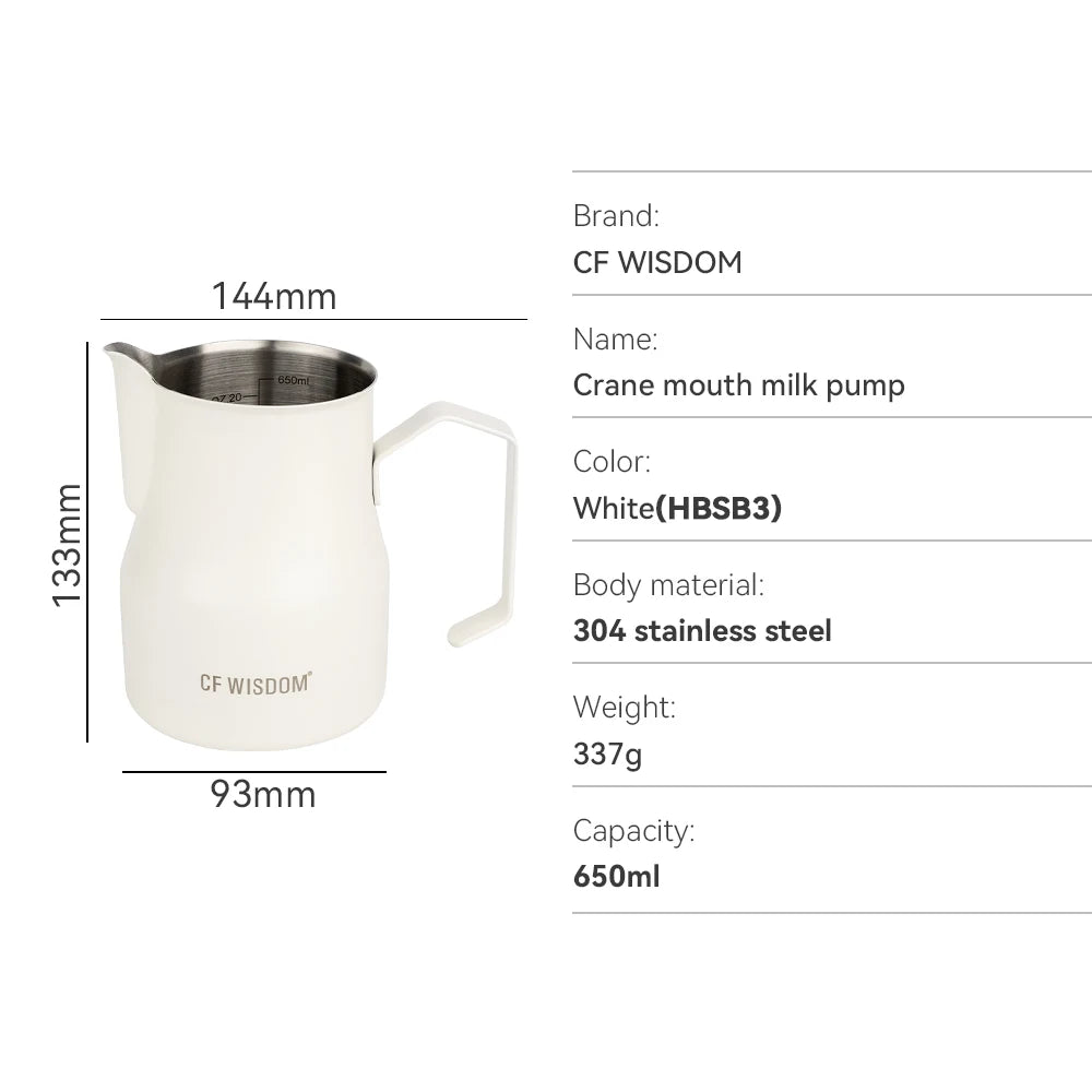 Crane Mouth Milk Frothing Pitcher Steaming Pitchers Professional Foam Qme HBSB3-650ml