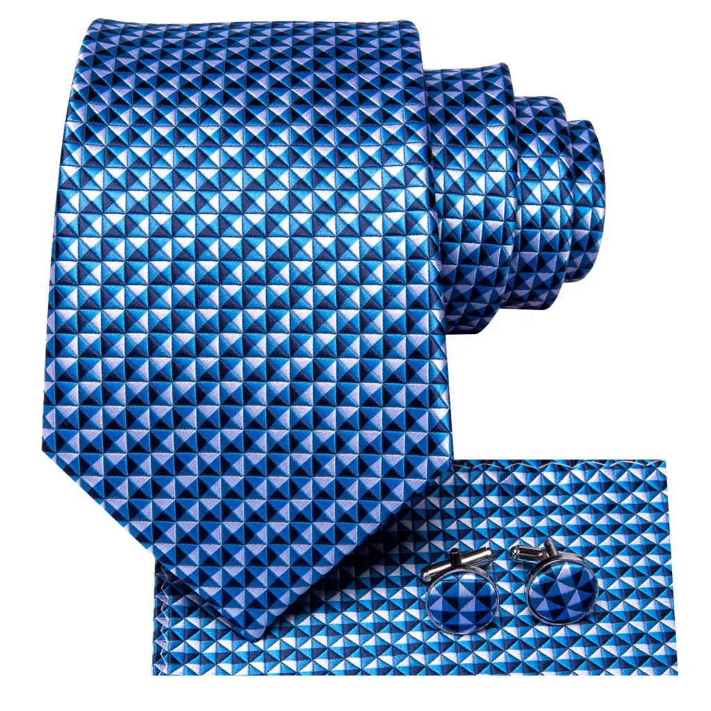 Hi-tie Light Blue Striped Novelty Wedding Tie Men Handky Cufflinks Qme