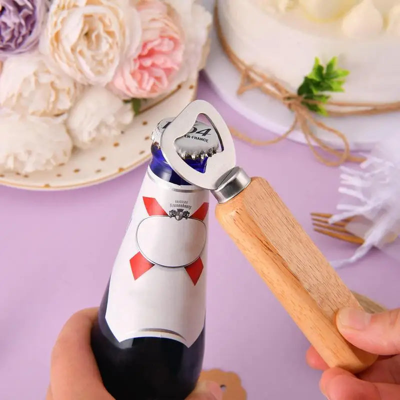 Stainless Steel Beer Bottle Opener With Wooden Handle Wedding Gifts For Guests Kitchen Bar Tools Promotion Gift With 24 Pcs Qme