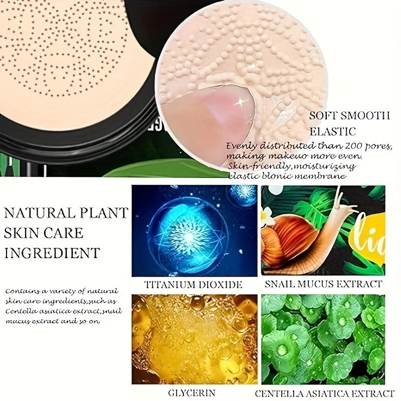 Snail Collagen BB Cream Mushroom Head Air Cushion CC Cream Face Concealer Brightening Moisturizing Foundation Cream Waterproof Qme