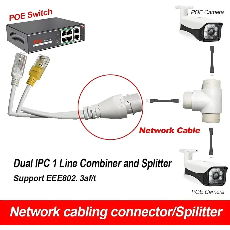 1PCS PoE Ethernet Splitter Switch Converter One Cable for 2 Cameras 5313AB Qme