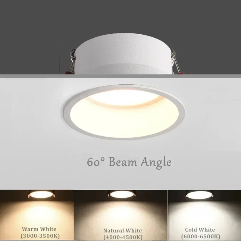 Round Anti-Glare Led SMD2835 Recessed Downlights 7w 10w Hole Size 7cm Ceiling Lamp Spotlights for Indoor Lighting Qme Warm white 3000K Black