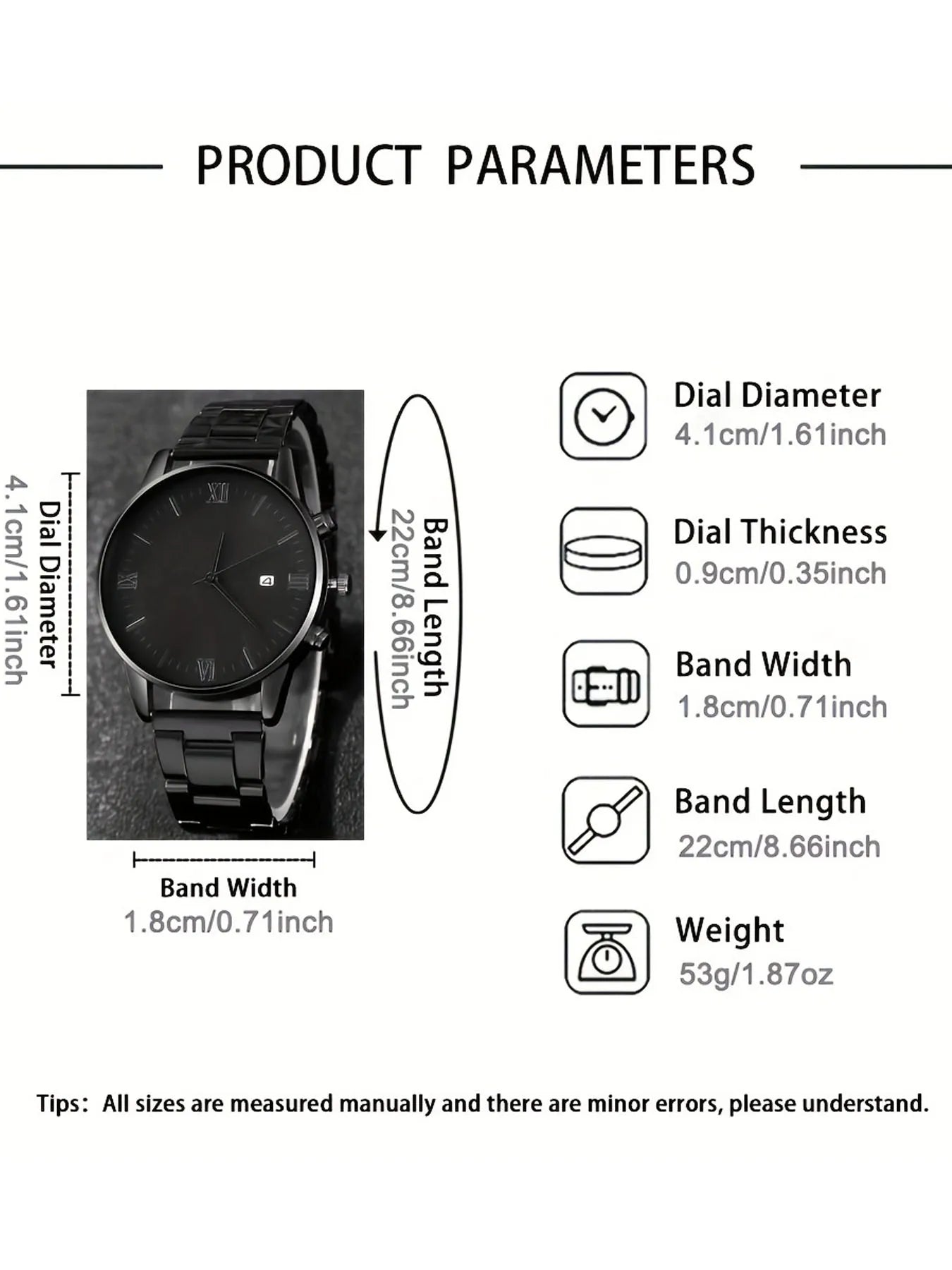 4pcsFashionable men's stainless steel strap Geneva casual business calendar quartz watch ring cross necklace bracelet set Qme
