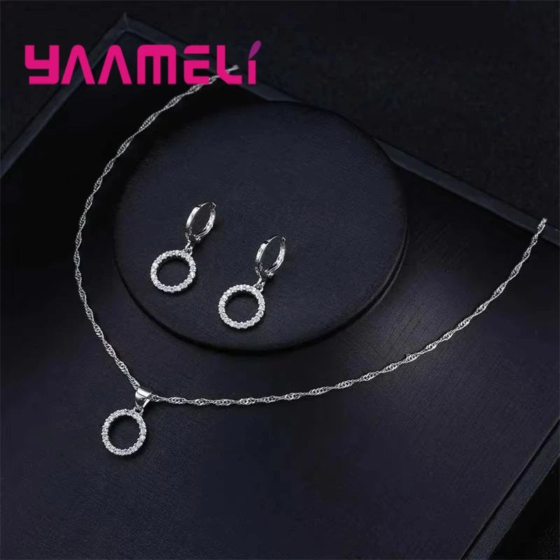 925 Sterling Silver Stamped Bridal Jewelry Sets Beads Cubic Zirconia Necklaces Hoop Earrings Women Girls Engagement Anniversary Qme