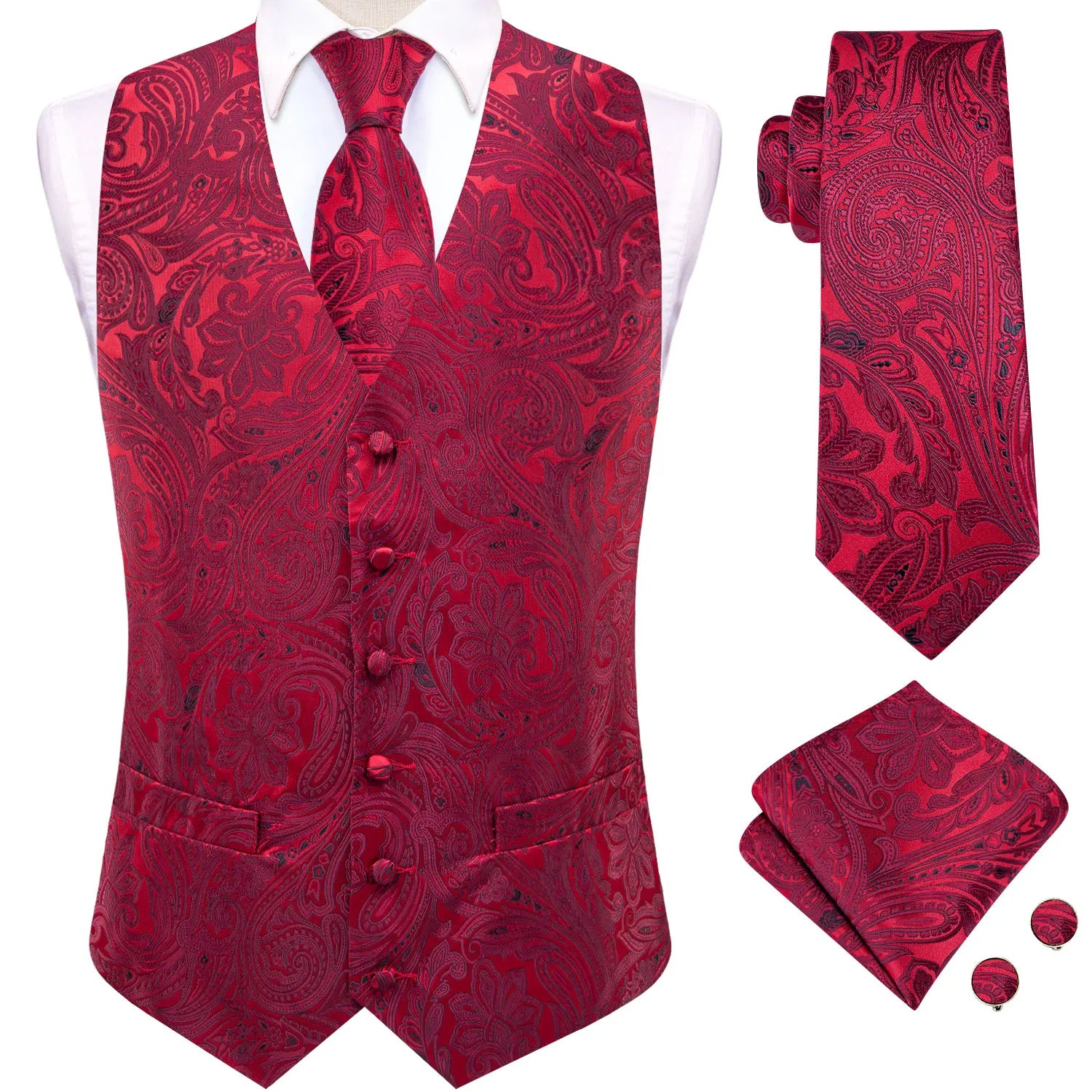 Stylish Color Paisley Waistcoat Set for Men – Single Breasted Vest with Matching Tie Perfect Weddings and Galas Qme HT-MJ-0079 XXXL