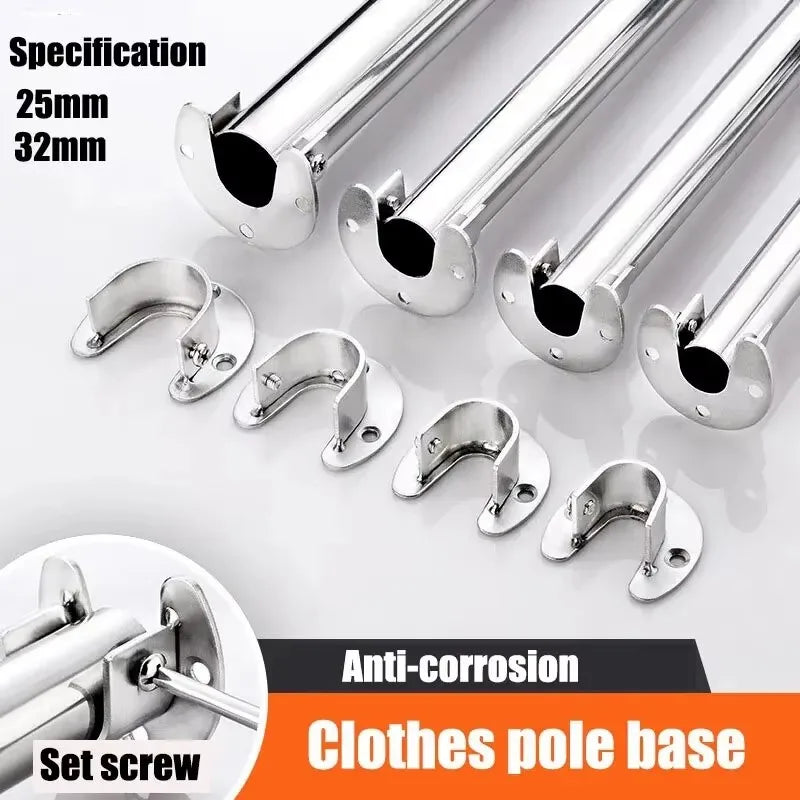 304 stainless steel flange seat wardrobe hanger fixing rod hardware accessories curtain rod tube hook fixing support bracket sea Qme