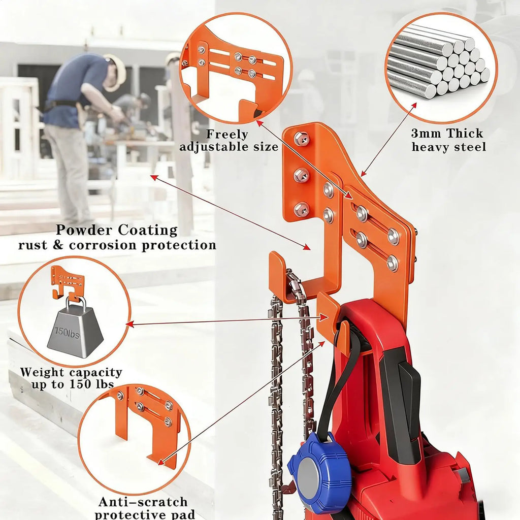 Chainsaw Mount Heavy Duty Wall Organizer Shed Two Hook Garden Garage Qme