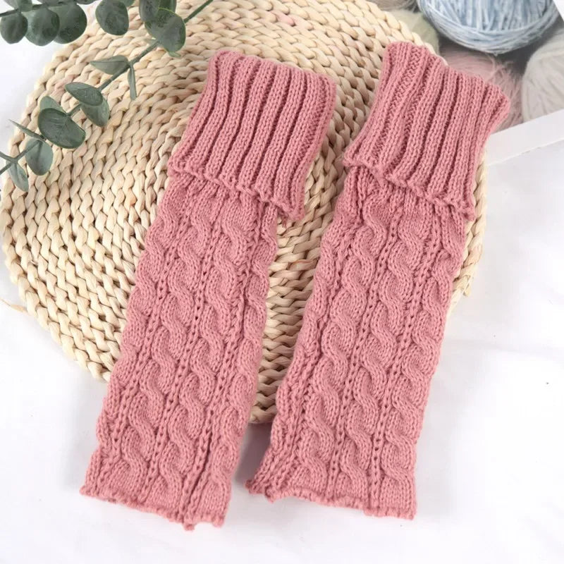Sweet Children Leg Warmers Lolitas Twist Knitted Socks Korean Baby Qme CORAL RED 38cm or 14.96inch