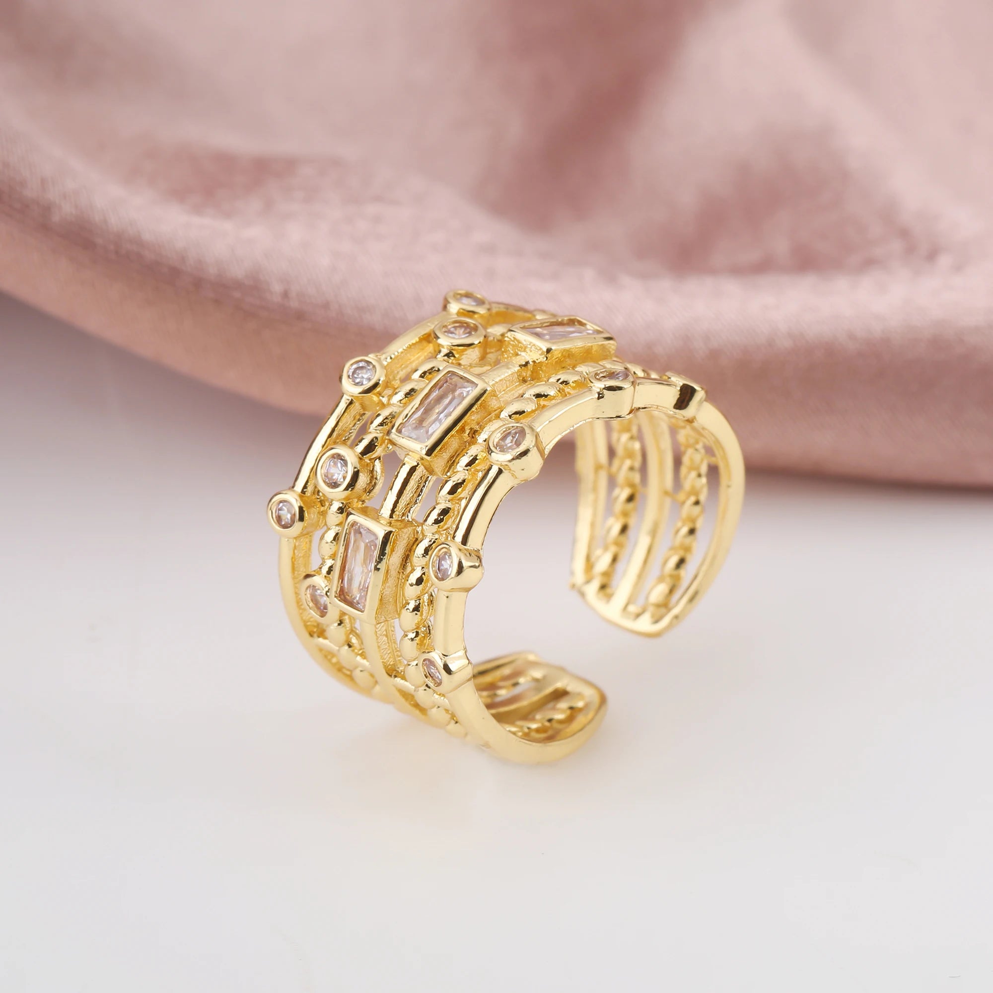 Fashion Geometric Shiny Cubic Zirconia Glamour Woman Adjustable Ring Personalized for Party Daily Wear Jewelry Gift Accessory Qme 3 resizable
