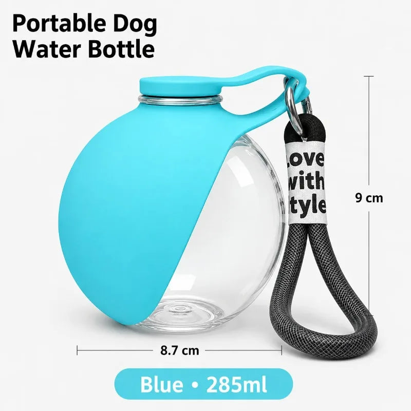 Portable 2 in 1 Dog Travel Water Bottle Leak Proof Pet Feeder Foldable Silicone Bowl And Lanyard For Outdoor Walking Hiking Qme Blue