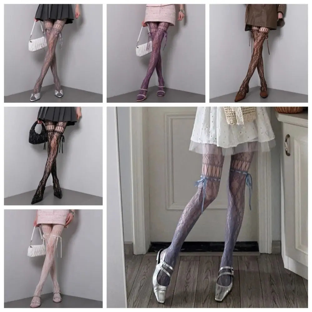 Waist Mesh Lace-up Pantyhose Smooth High-density Shaping Silk Qme