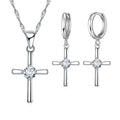 925 Sterling Silver Stamped Necklaces Earrings Cross Shape Classic Fashion Jewelry Set CZ Cubic Zirconia Party Unisex Wholesale Qme Default Title