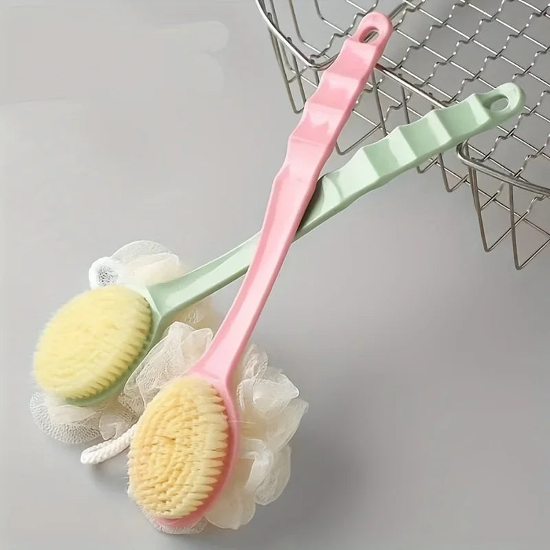 1pc Double-Sided Bath Brush with a Long Handle - Designed with Soft Sponge And Bristles for Deep Cleaning, Low Allergen, Qme