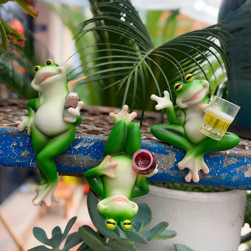 Frog Figurine Plant Hanger Decorations Pots Miniature Statue Outdoor Qme