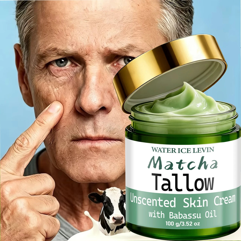 Natural Matcha Tallow Cream with Babassu Oil, Unscented Moisturizing & Firming Skin Care Qme