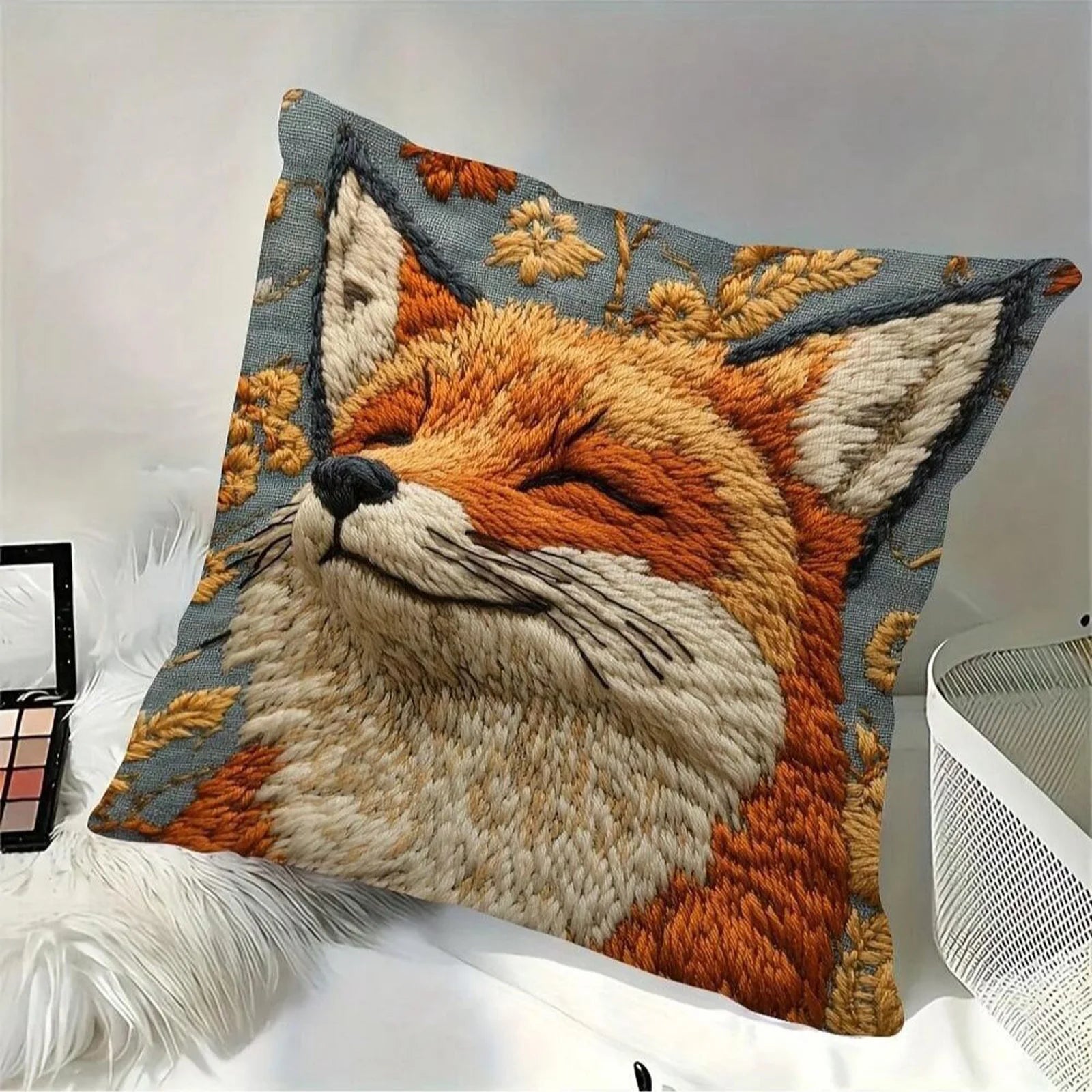 1PC Linen 2D Lovely Fox Printed Throw Pillowcases Home Sofa Decorative Cushion Covers Washable Skin-friendly Bed Pillow Case Qme