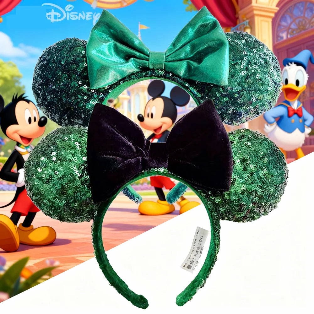 Luxury Green Mickey Mouse Ear Headbands Glitter Princess Party Decoration Cosplay Hair Accessories Hairband for girl Women Adult Qme