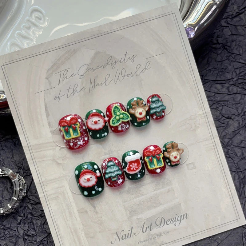 Christmas Shiny Red Fake Nails Cute Press Hand-painted Snowflake Qme GJ-CDJ-ZB65-M