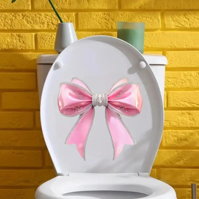 Pink Bowknot Toilet Sticker Glow Luminous Seat Cover Waterproof Qme