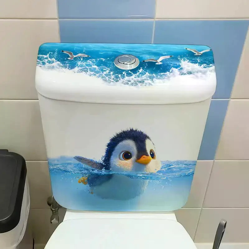 Creative Self-adhesive Cute Penguin Toilet Stickers Waterproof Bathroom Decals Decoration Qme