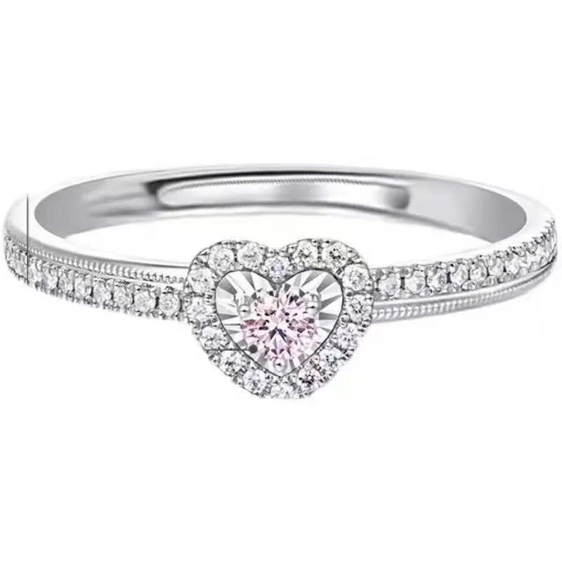 2024 New Fashion Heart Pink Moissanite Wedding Rings for Women Ladies Engagement Rings Jewelry Party Gifts Accessories Qme