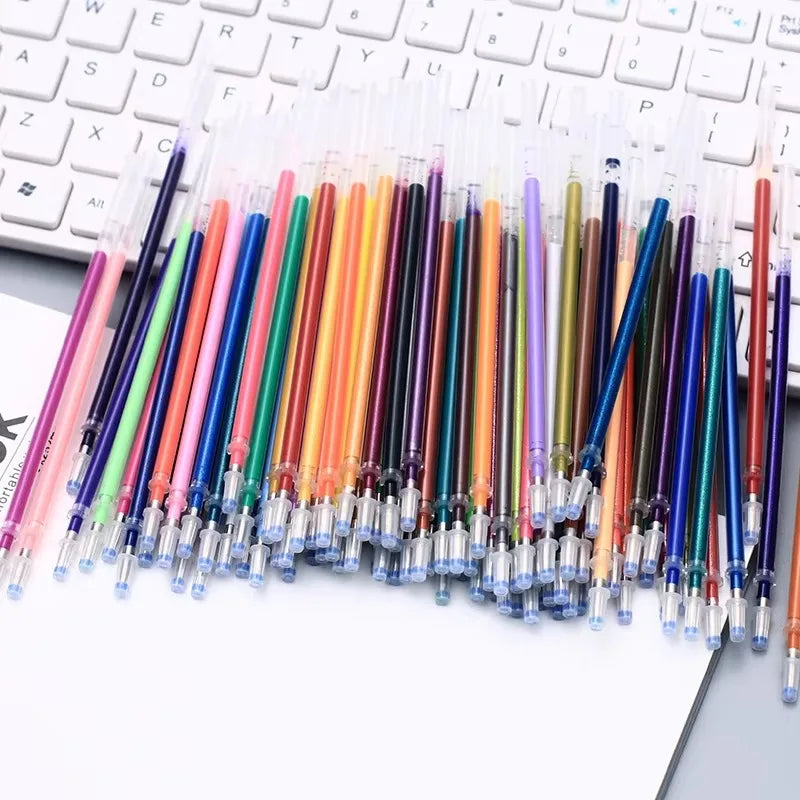 100 Colors Gel Pen Refills Glitter Metallic Pastel Fluorescence Neon Pen Ink Refills for Coloring Books Scrapbooking Qme