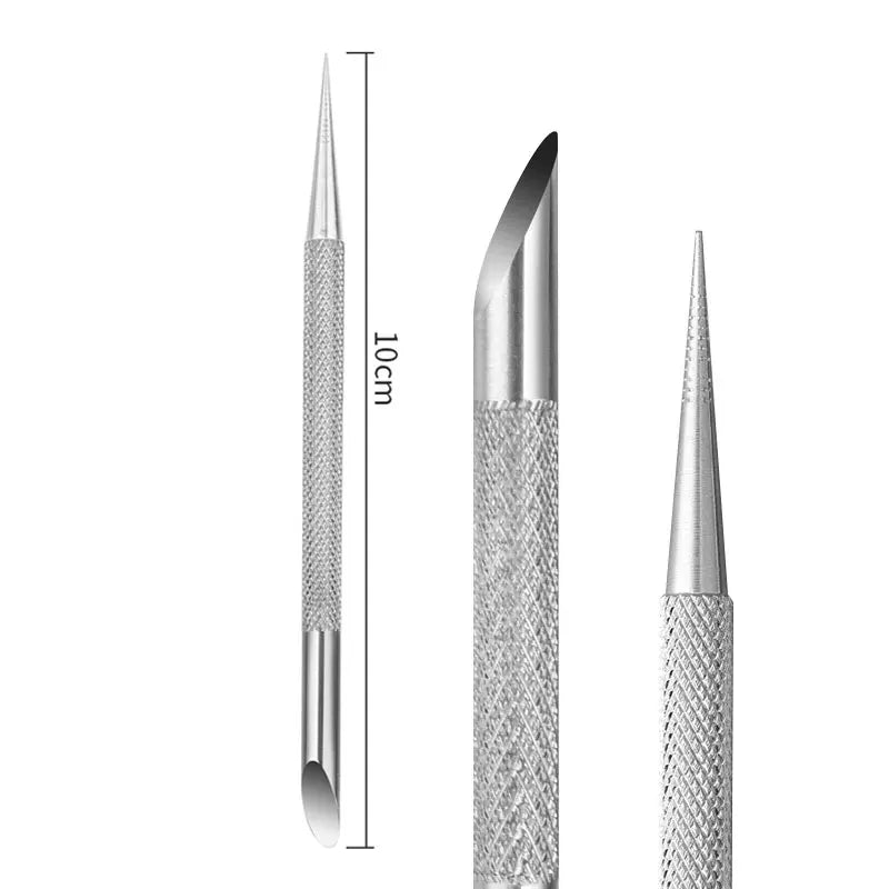 New Double-ended Nail Beveled Head Cuticle Pusher Remover Stainless Steel Cuticle Remover Manicure Sticks Nail Care Cleaner Tool Qme Silver-E