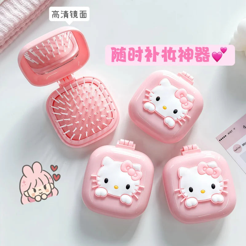 Hello Kitty Cute Folding Air-Cushion Comb Compact and Portable Air-Cushion Comb Air-Cushion Comb with Scalp Massager Qme