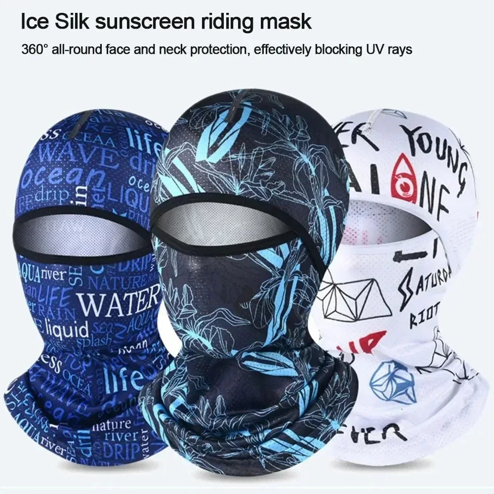 Summer Cool Balaclava Ice Silk Cycling Full Face Cap Sun Anti-UV Protection Sports Face Cover Headwear Bike Motorcycle Men's Hat Qme