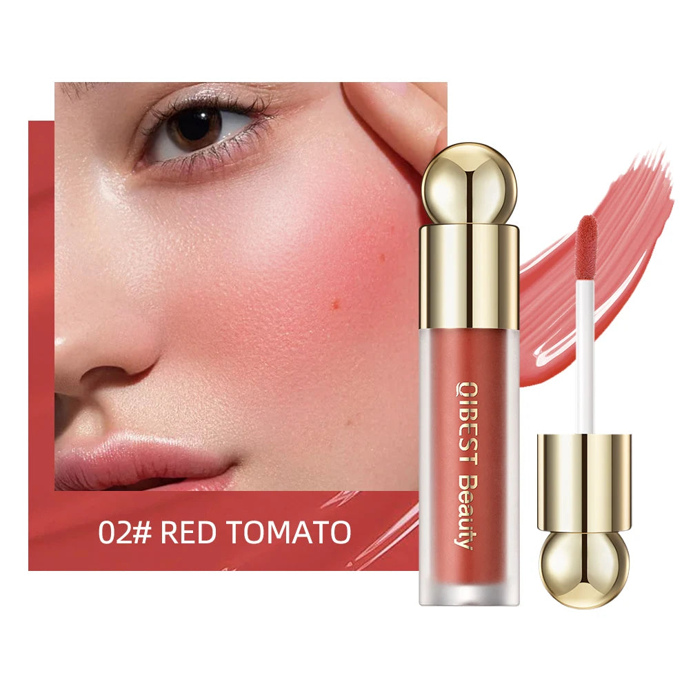 QIBEST Face Liquid Blush Eyeshadow Cheeks Makeup With Cushion Applicator Lightweight Soft Maquiagem Waterproof Smooth CreamBlush Qme Blush 02