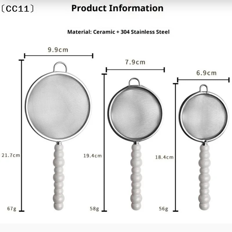 Tea Strainer Pearl Ceramic Handle Stainless Steel Fine Leak Mesh Qme