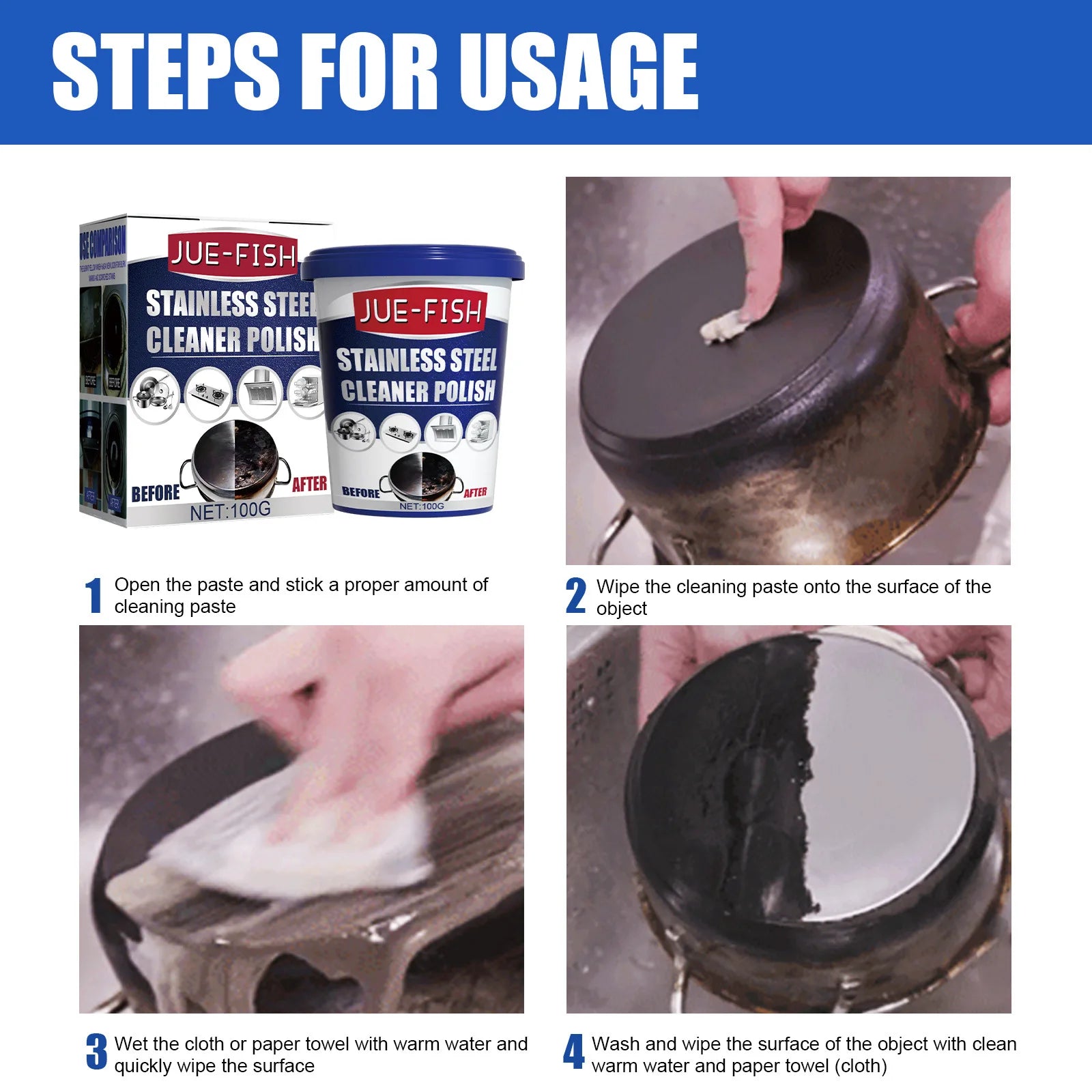 Pot Bottom Cleaner Stainless Steel Cookware Black Rust Clean Oil Descaling Polish Metal Surface Stainless Steel Cleaning Paste Qme