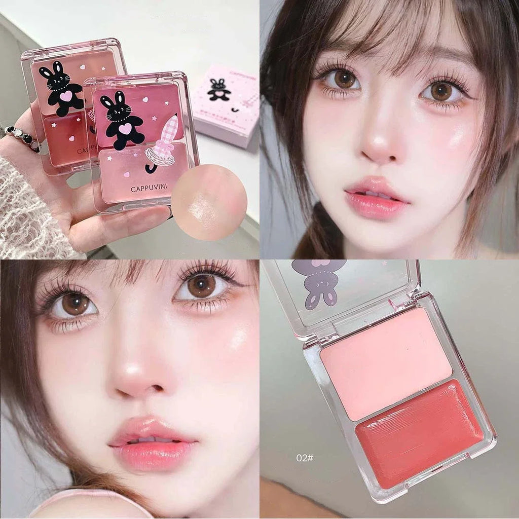 Moisturizing Duo Cheek Blush Palette Brighten Contouring Natural Water Light Clear Shimmer Highlighter Blush Cream Multi-Purpose Qme 02