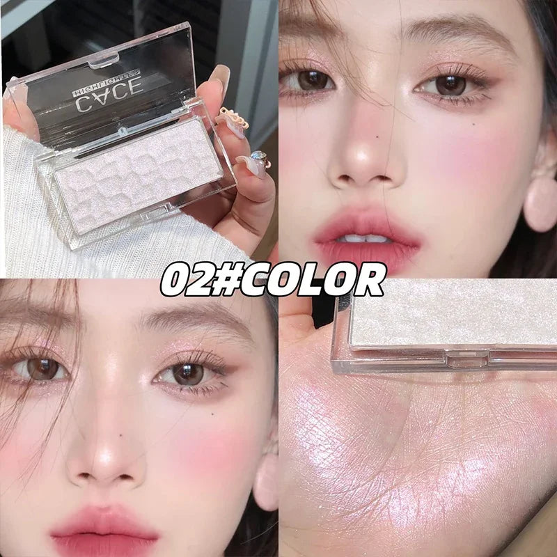 Champagne Gold Wave Highlighter Palette Monochrome Pink Glitter Rouge Powder Natural Three-dimensional Brighten Face Contouring Qme 02 Pink