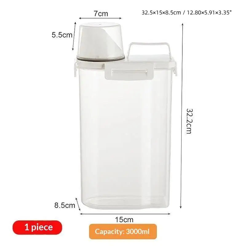 Plastic Food Storage Containers Sealed Lids Measuring Cup Kitchen Qme 3L White