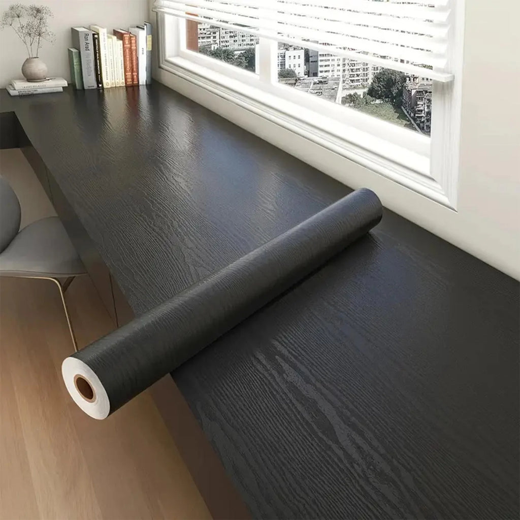 55cm Black White Wood Grain Waterproof PVC Self-Adhesive Wallpaper Suitable For Wardrobe Kitchen Furniture And Wall Decoration. Qme