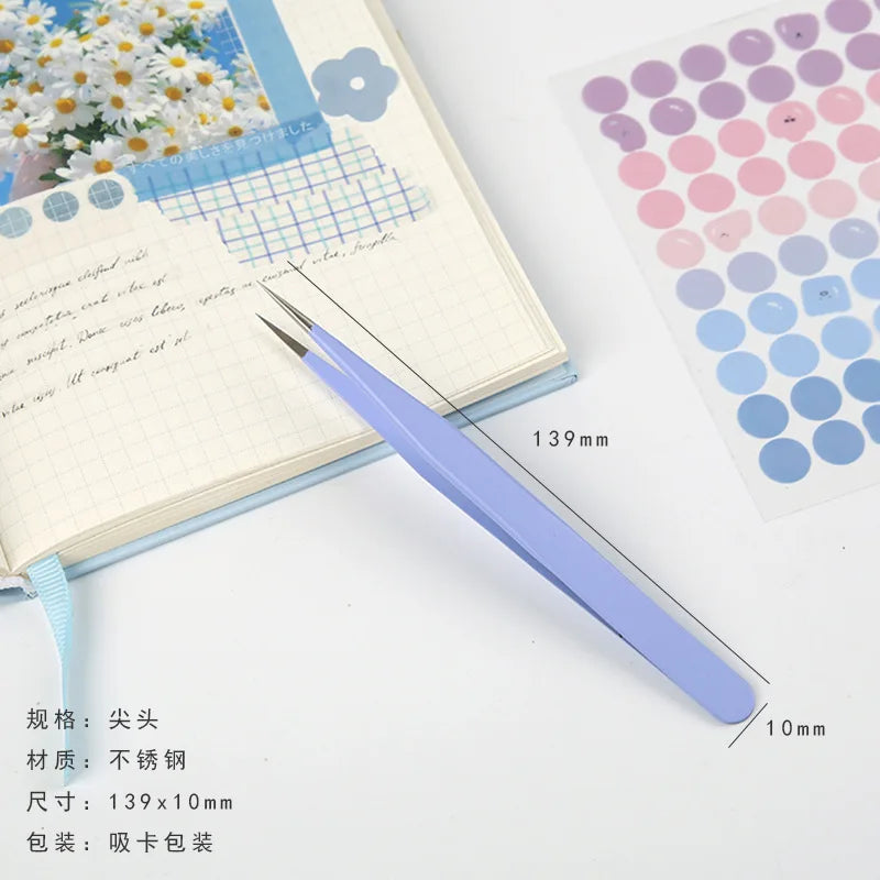 Candy Color Multifunctional Planner Tweezers, Stainless Steel High Elasticity Small Clips, DIY Scrapbooking Essential Tools Qme Purple - 1