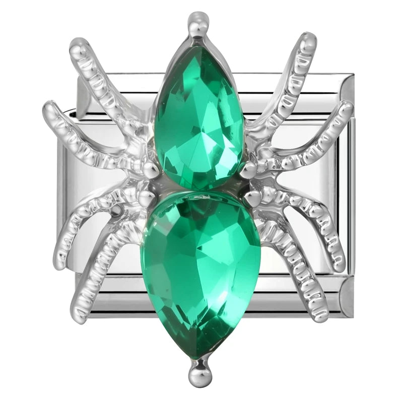 Trendy Green Emerald Inlay Zircon Shiny Italian Charm Link Fit 9mm Stainless Steel Bracelet DIY Making Men Women Jewelry Gifts Qme Style 8