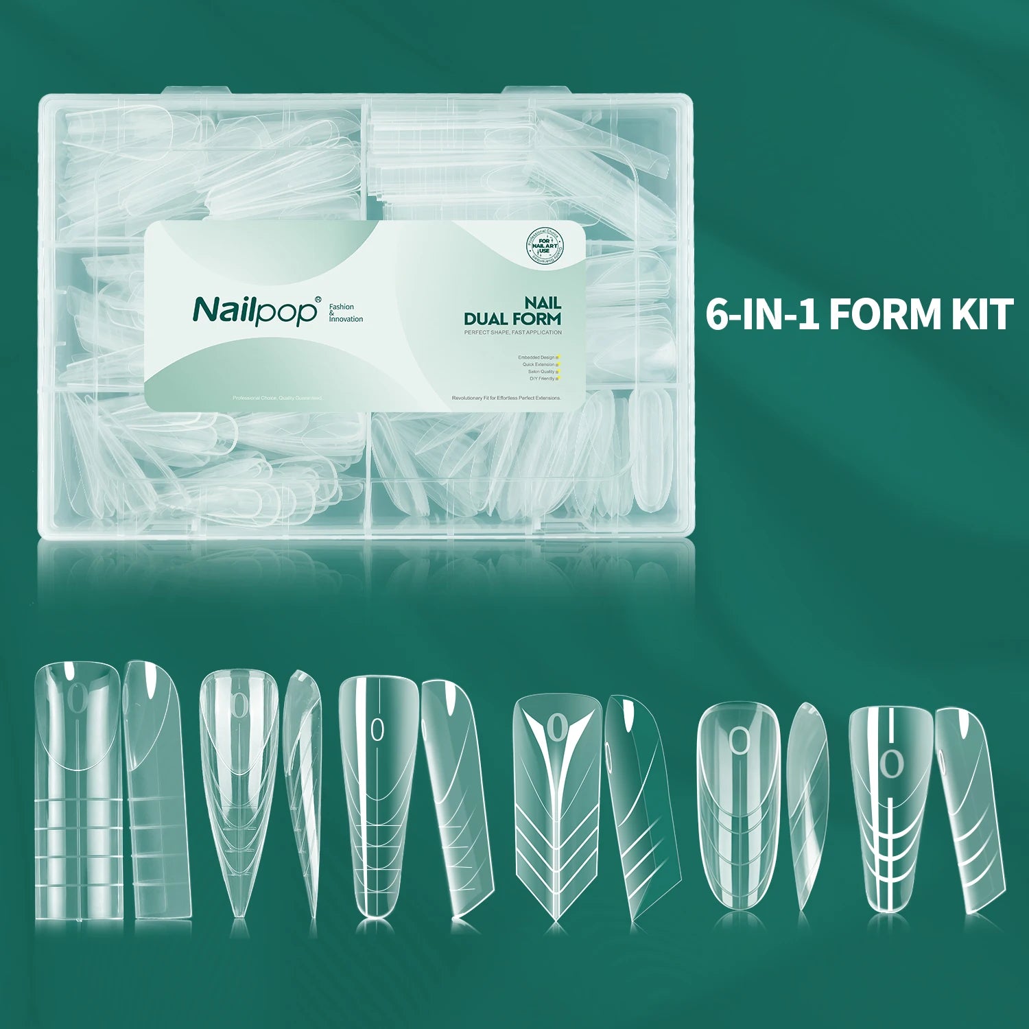 Nailpop 6in1 French Nail Dual Form 6 Shapes Reusable Gel Extension Qme JMFS6IN1-Clear 150