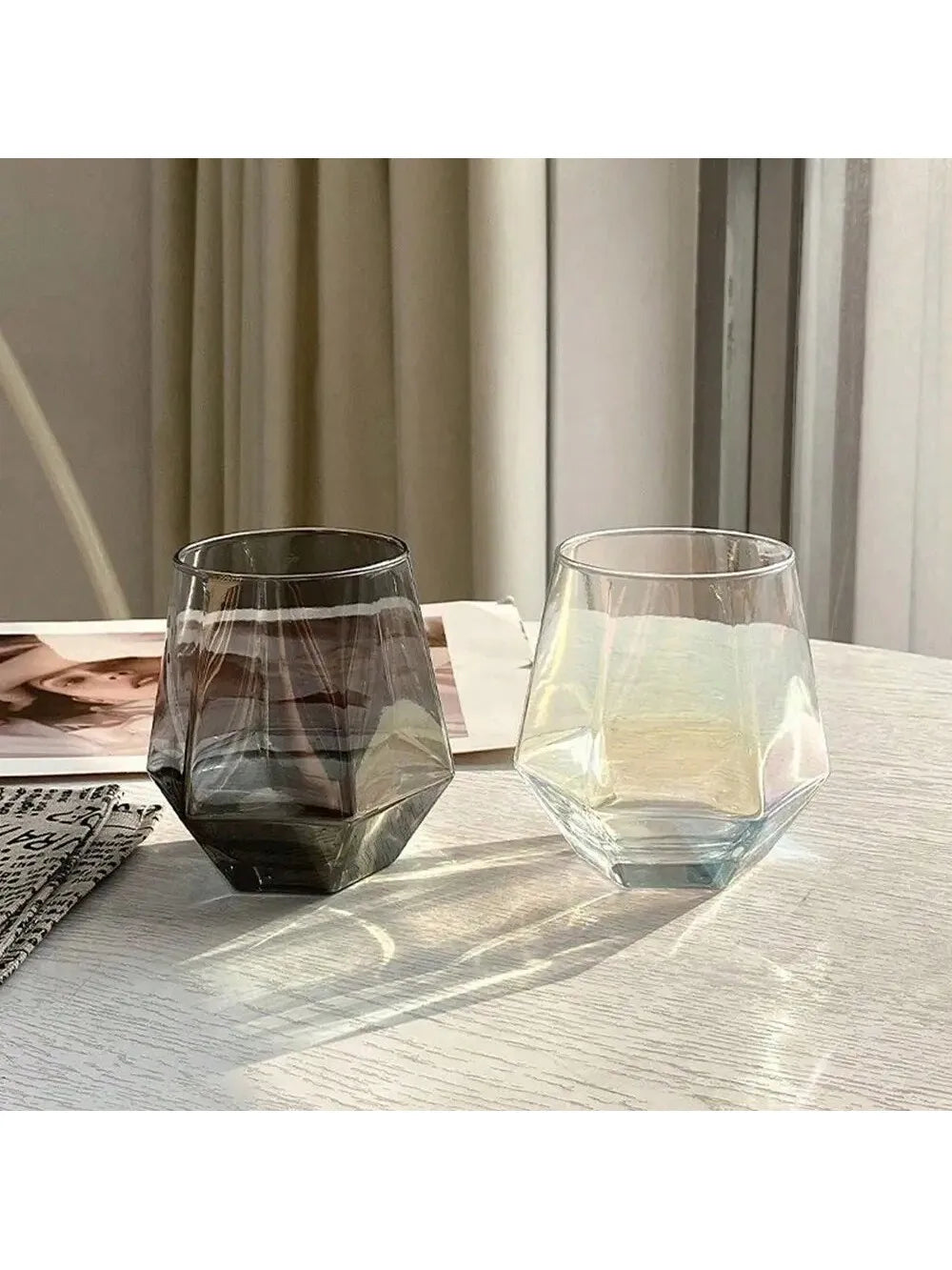 Diamond Shaped Creative Glass Water Cup Transparent Juice Breakfast Qme