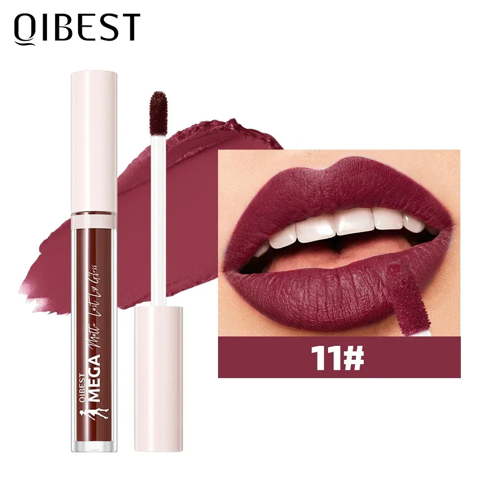 QIBEST New 24 Colors Matte Liquid Lipstick Long lasting Nude Brown Purple Lip tint Non-Stick Sexy Red Lipgloss Waterproof Makeup Qme 11