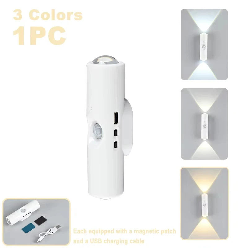 Smart RGB Double-head Wall Light Motion Sensor Magnetic Night Qme 3 colors