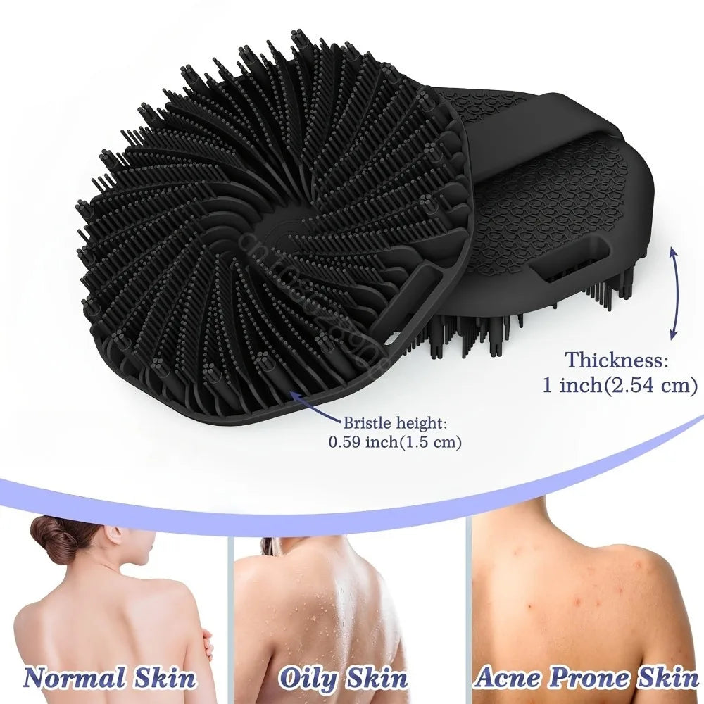 Bath Soft Silicone Back Brush Shower Sponge Scrubbing Handle Qme