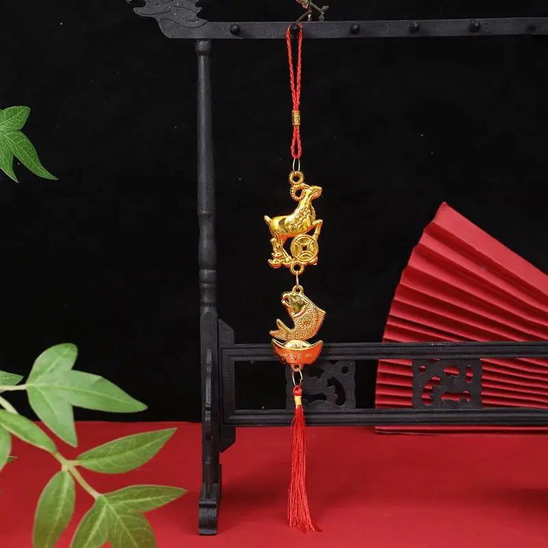 Chinese New Year 2027 Goat Hanging Ornaments Gold Lucky Design Red Tassels For Spring Festival Home Wall Decor Qme A28