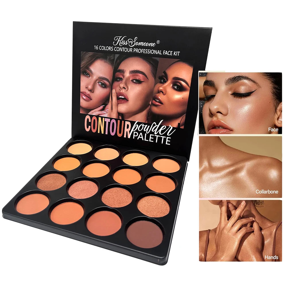 Concealer Contour Plate, 16 Kinds of Medium to Dark Color Modifier Combination Makeup Powder Palette, Covering Black Circles Qme