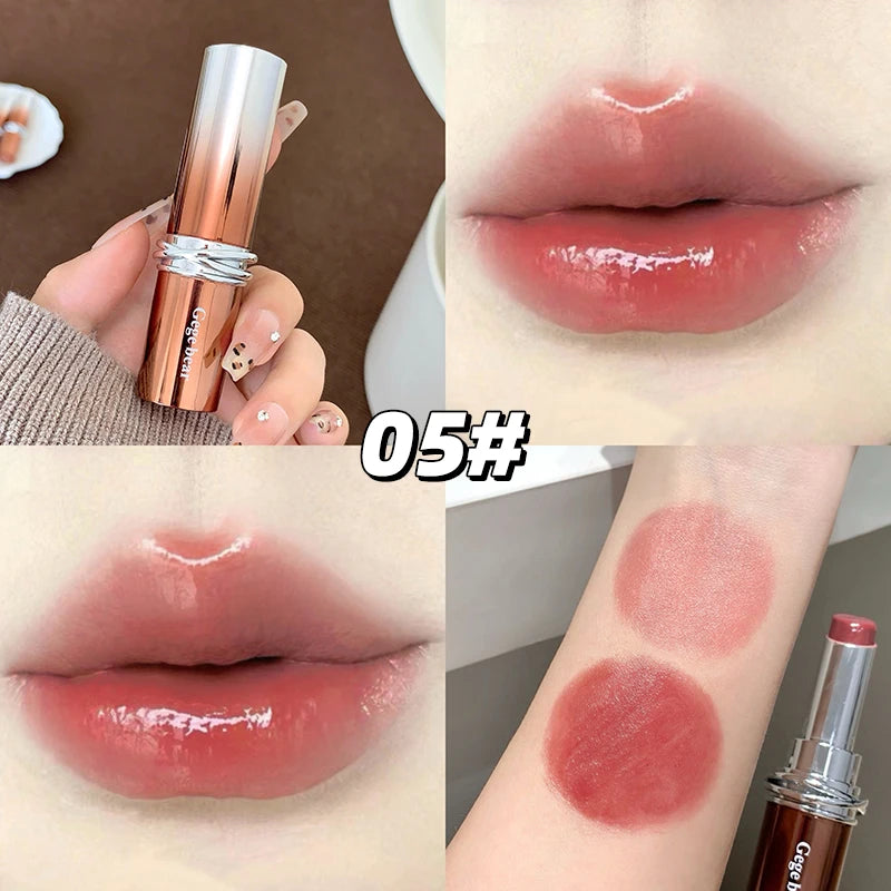 Glossy Mirror Lipstick Gege Bear Red Brown Shade Moisturizing Qme GX1568-05