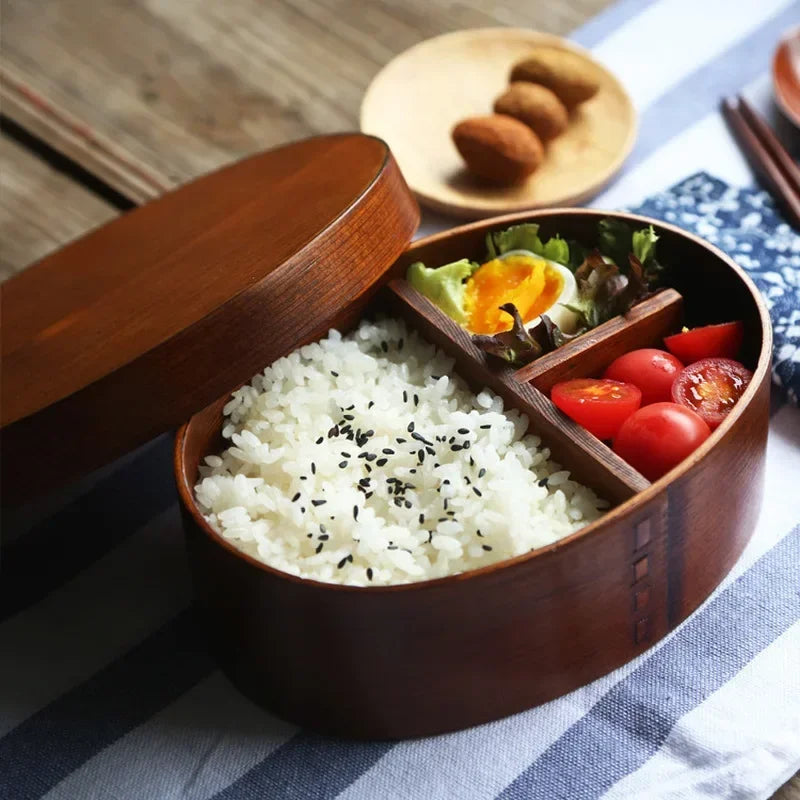 Japanese-style Wooden Bento Box Single Layer Ash Sushi Lunch Large Qme Oval
