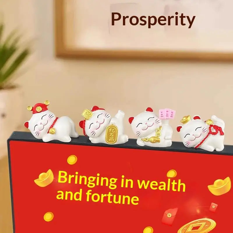 1/2/4Pcs Wealth Fortune Sculpture Lucky Cute Cat Figurine Gaming Office Table Desk Car Ornaments Chinese New Year Decor Gifts Qme ABCD