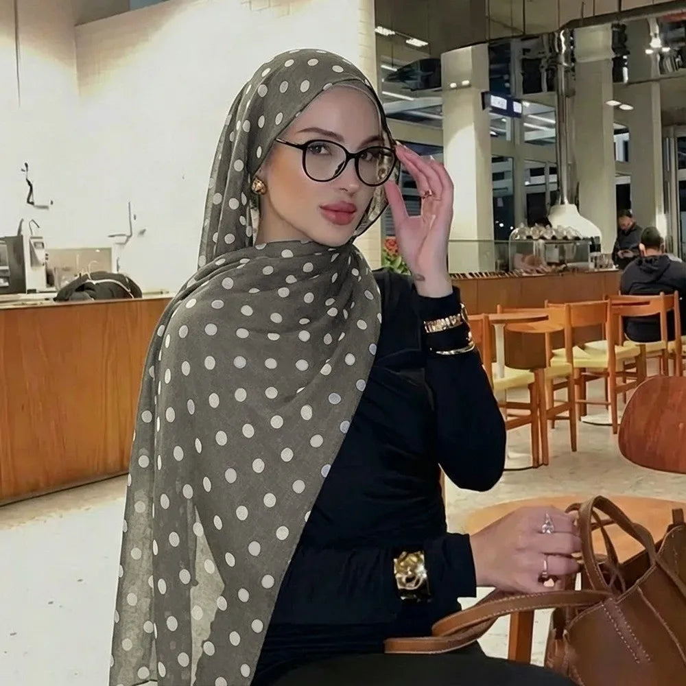 Breathable Cotton Long Scarf Versatile Stylish Polka Dot Shawl Qme Style C